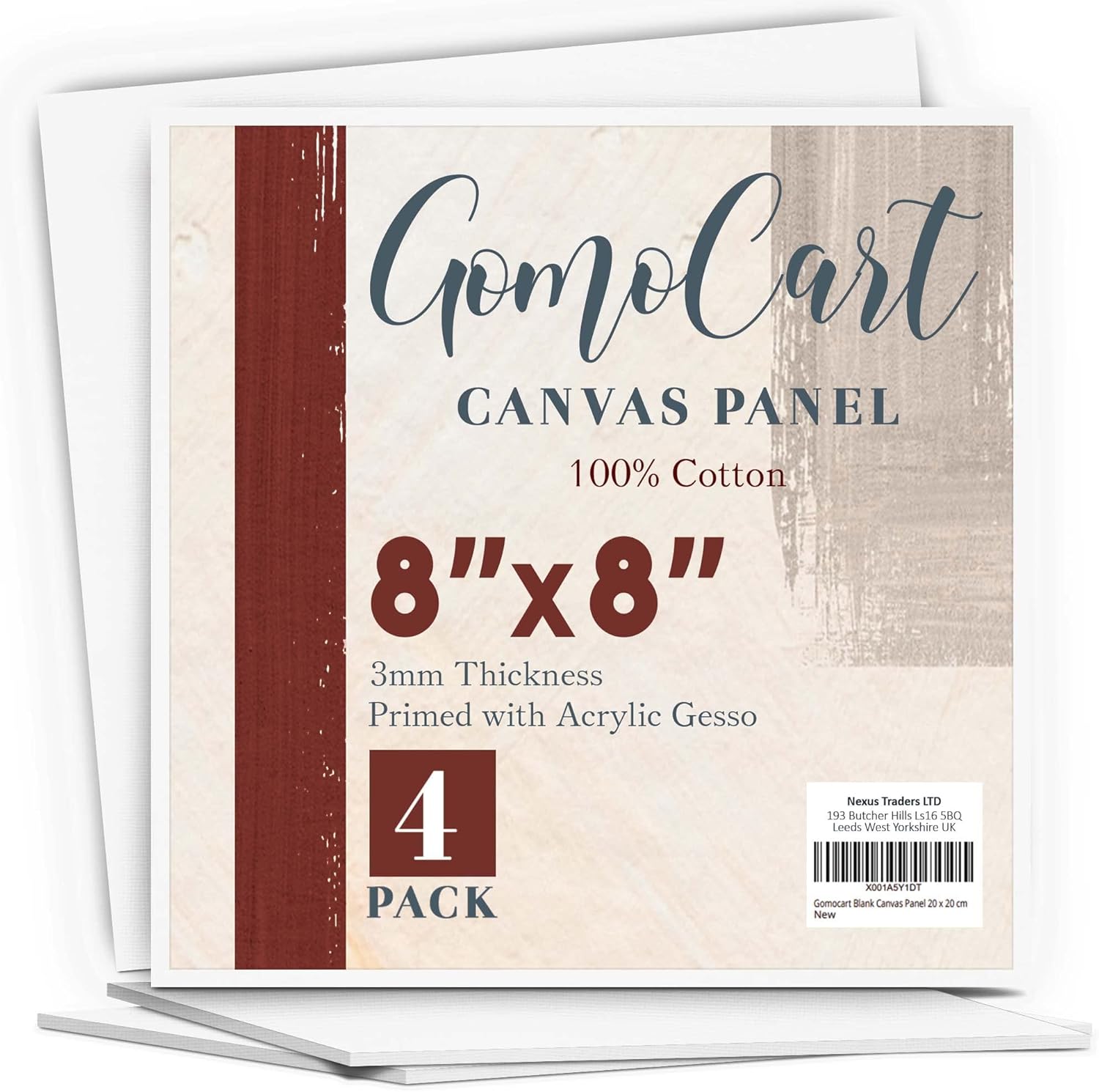 Canvas for Painting 20 x 20 cm Pack of 4 Primed Cotton Canvases for Acrylic Pouring & Oil Painting – Sturdy & Warp-Resistant Blank Canvas Panels for Beginners and Professional Artists