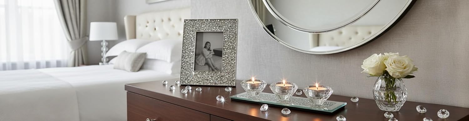 EagleWiz Crushed Crystal 3 Tealights Candle Holder Plate Crystal Affect Mirror Diamante Home Decor Triple tea light holder - Image 3