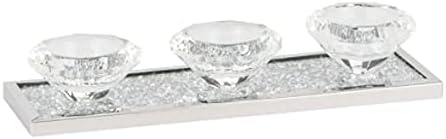 EagleWiz Crushed Crystal 3 Tealights Candle Holder Plate Crystal Affect Mirror Diamante Home Decor Triple tea light holder - Image 5