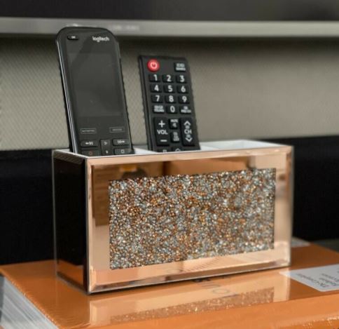 EagleWiz Rose Gold Crushed Crystal diamante Mirror Glass Beauty box, Makeup, Brush holder 3-Sections|compartments - Image 6