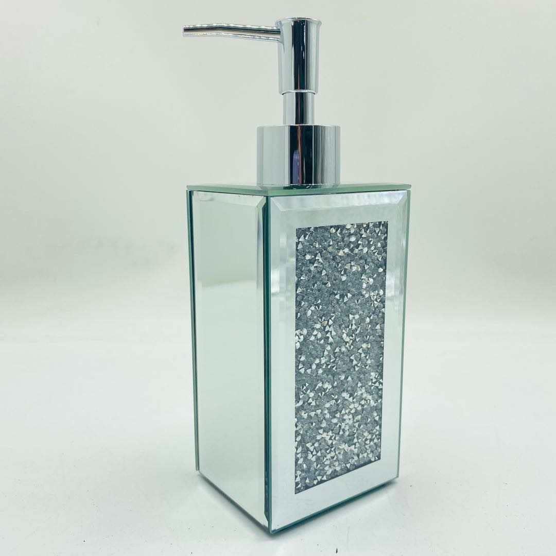 EagleWiz Crushed Jewel mirror Diamond Silver mirrored glass soap dispenser Crystal Hand Cream Pump