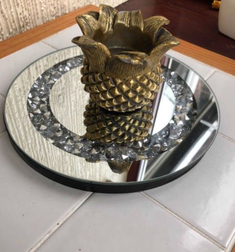 EagleWiz Round Decorative Silver Crushed Crystal Diamond Jewels Mirror Candle Plate Table Centerpiece Wedding Gift 20cm - Image 5