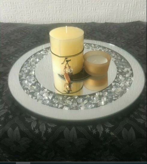 EagleWiz Round Decorative Silver Crushed Crystal Diamond Jewels Mirror Candle Plate Table Centerpiece Wedding Gift 20cm - Image 7