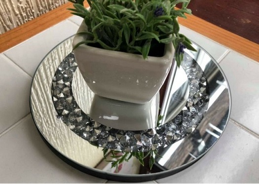 EagleWiz Round Decorative Silver Crushed Crystal Diamond Jewels Mirror Candle Plate Table Centerpiece Wedding Gift 20cm - Image 9