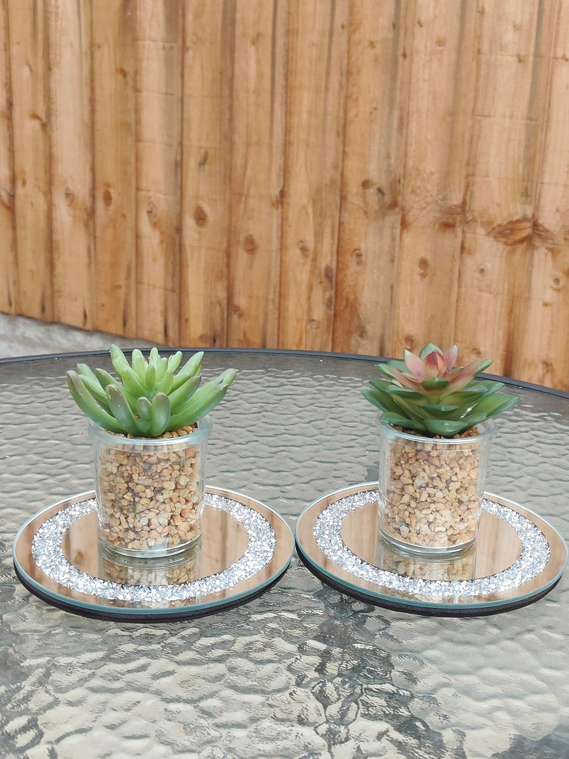 Set of 2 Crushed Jewels Diamante Mirrored Candle Plate Centerpiece 15cm - Image 3