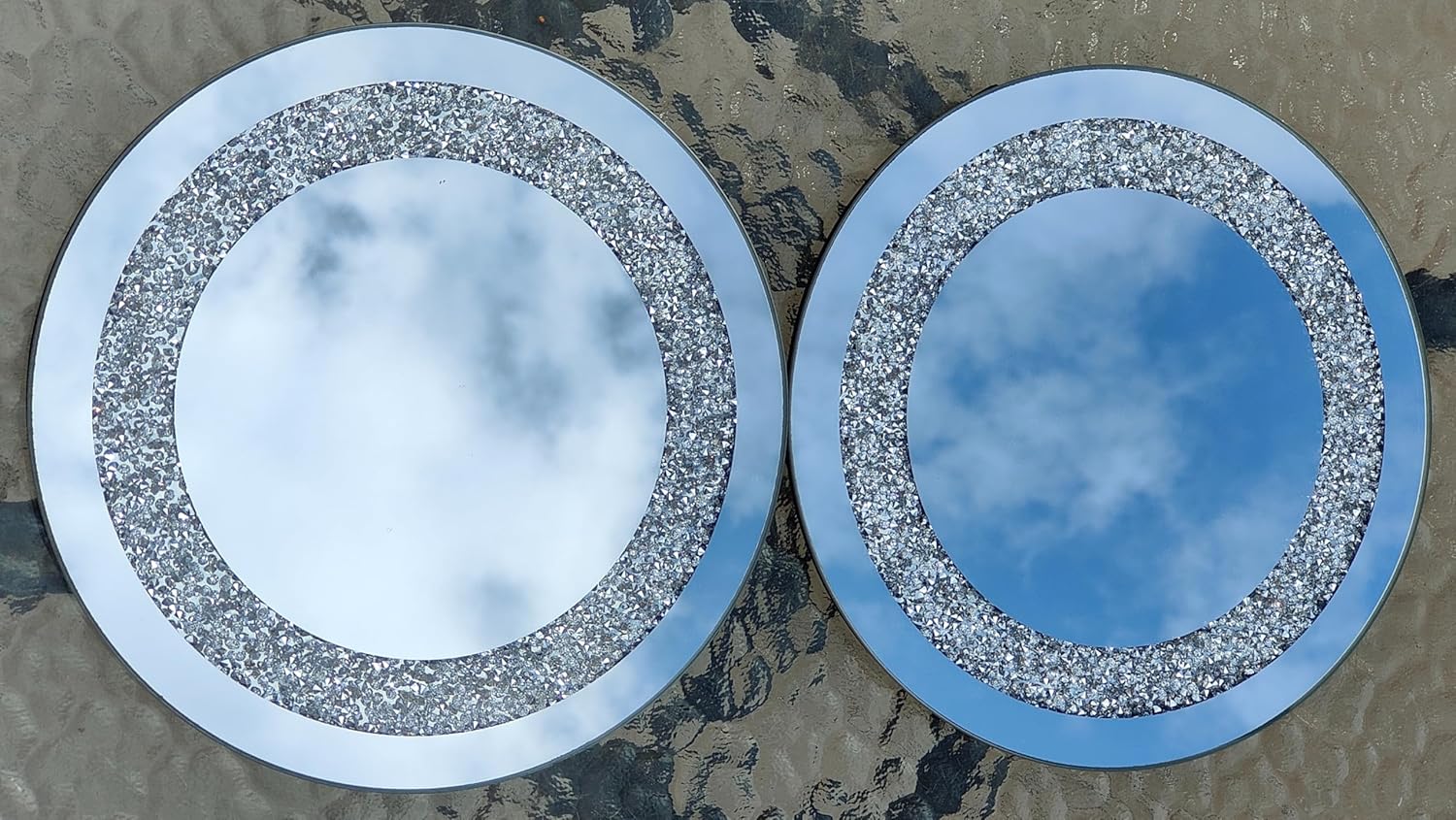 Set of 2 Crushed Jewels Diamante Mirrored Candle Plate Centerpiece 15cm - Image 4