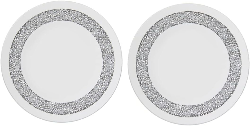Set of 2 Crushed Jewels Diamante Mirrored Candle Plate Centerpiece 15cm - Image 5
