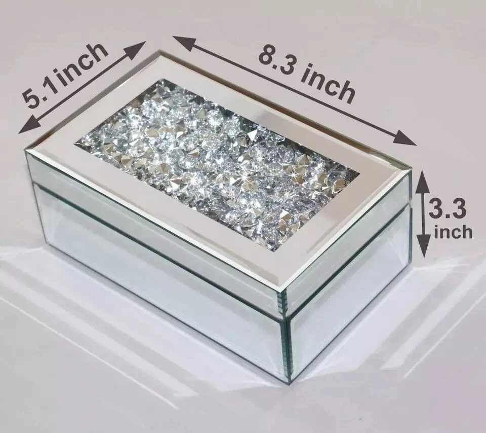 Eaglewiz Silver Crushed Jewel Diamante Mirrored Glass Crystal Jewellery box Storage Chest Diamante Box Women Trinket Drawers Organiser Boxes Makeup Container Crystal Dresser - Image 4