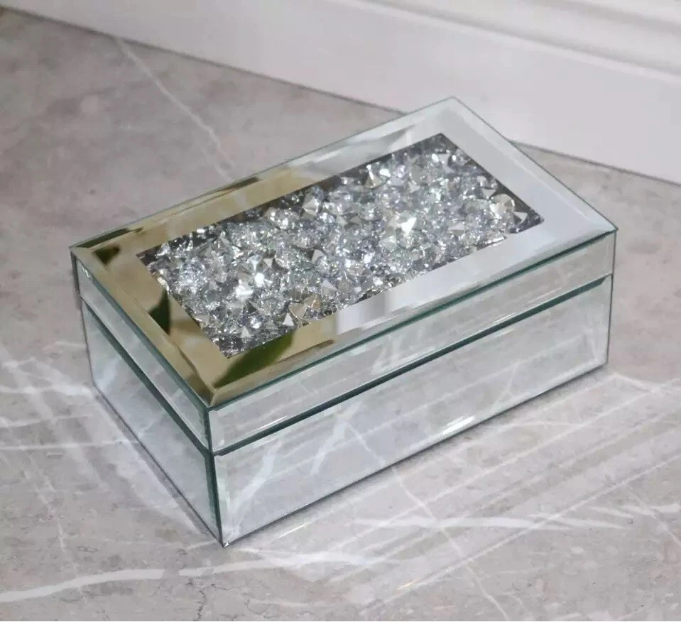 Eaglewiz Silver Crushed Jewel Diamante Mirrored Glass Crystal Jewellery box Storage Chest Diamante Box Women Trinket Drawers Organiser Boxes Makeup Container Crystal Dresser - Image 5