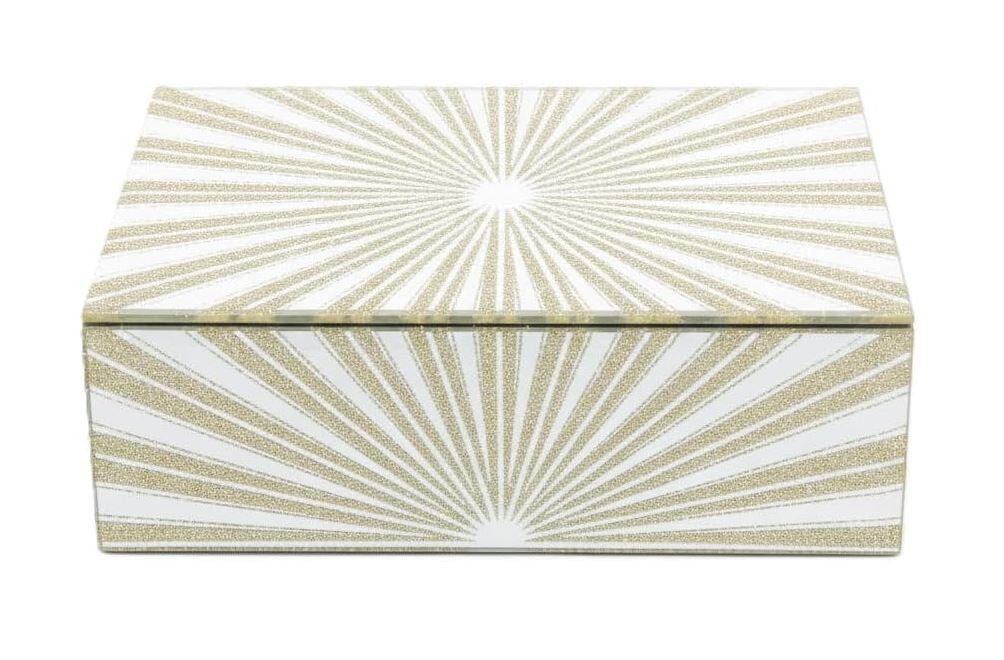 Sun Rays Gold Glass Mirrored Jewellery Box Organiser Modern Trinket Storage Box Earrings Rings Jewelry Keepsake Display Case Birthday, Wedding, Mothers Days Gifts Room Decor