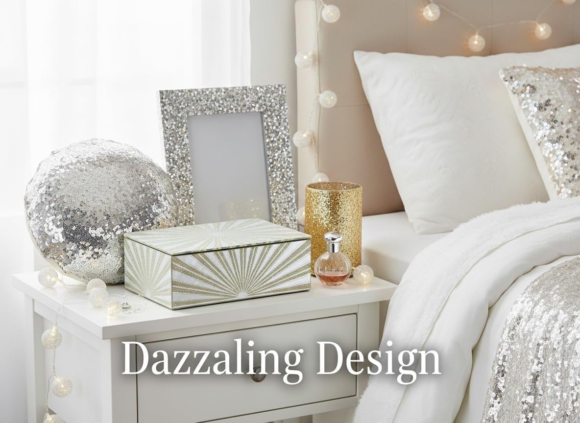 Sun Rays Gold Glass Mirrored Jewellery Box Organiser Modern Trinket Storage Box Earrings Rings Jewelry Keepsake Display Case Birthday, Wedding, Mothers Days Gifts Room Decor - Image 3