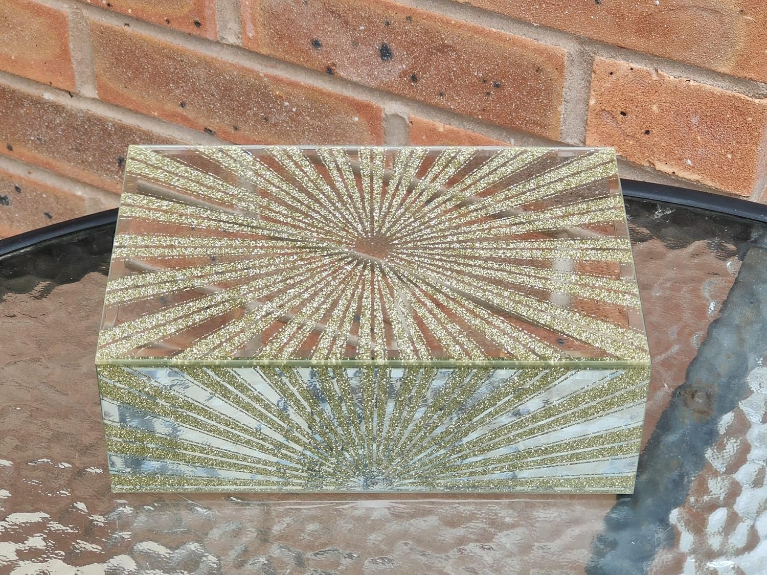 Sun Rays Gold Glass Mirrored Jewellery Box Organiser Modern Trinket Storage Box Earrings Rings Jewelry Keepsake Display Case Birthday, Wedding, Mothers Days Gifts Room Decor - Image 4