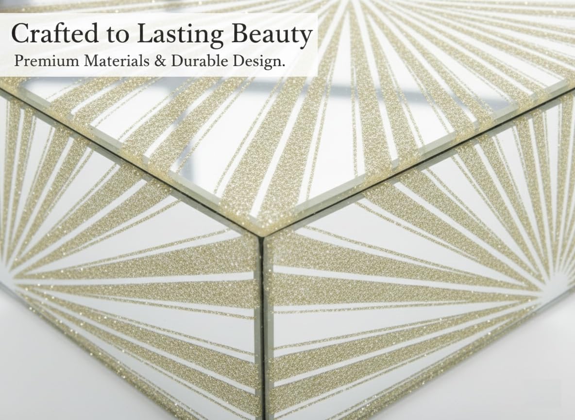 Sun Rays Gold Glass Mirrored Jewellery Box Organiser Modern Trinket Storage Box Earrings Rings Jewelry Keepsake Display Case Birthday, Wedding, Mothers Days Gifts Room Decor - Image 5