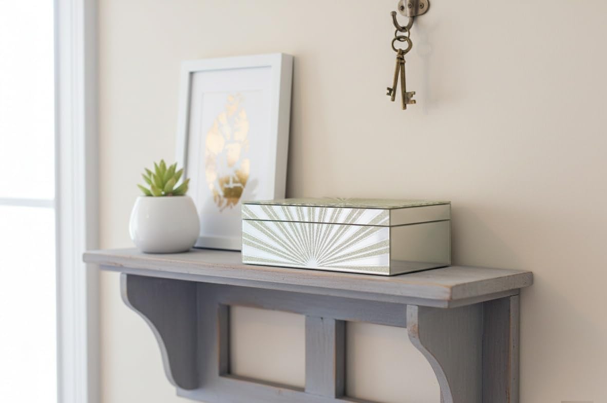 Sun Rays Gold Glass Mirrored Jewellery Box Organiser Modern Trinket Storage Box Earrings Rings Jewelry Keepsake Display Case Birthday, Wedding, Mothers Days Gifts Room Decor - Image 6