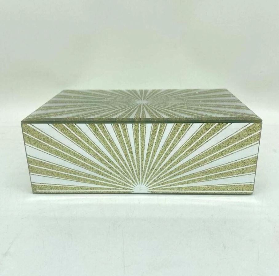 Sun Rays Gold Glass Mirrored Jewellery Box Organiser Modern Trinket Storage Box Earrings Rings Jewelry Keepsake Display Case Birthday, Wedding, Mothers Days Gifts Room Decor - Image 9
