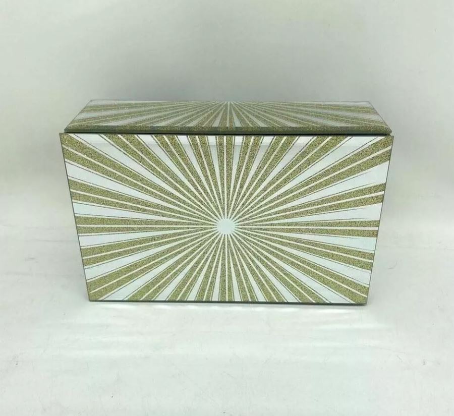 Sun Rays Gold Glass Mirrored Jewellery Box Organiser Modern Trinket Storage Box Earrings Rings Jewelry Keepsake Display Case Birthday, Wedding, Mothers Days Gifts Room Decor - Image 10