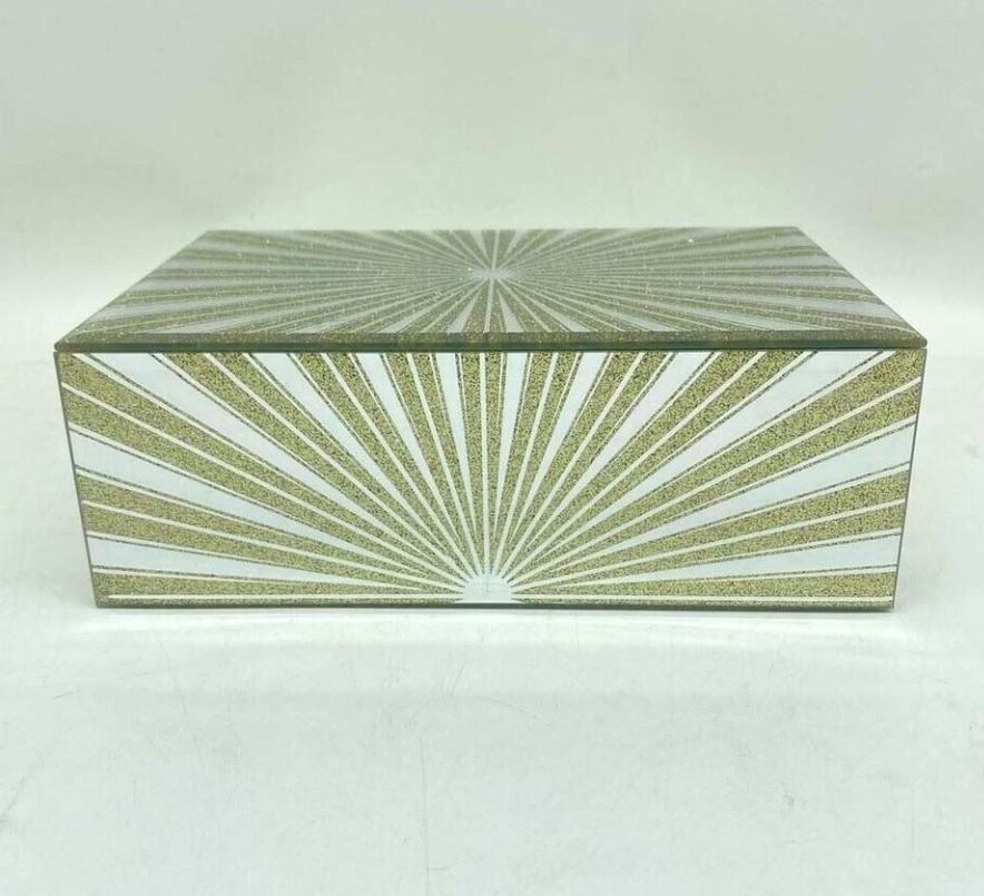 Sun Rays Gold Glass Mirrored Jewellery Box Organiser Modern Trinket Storage Box Earrings Rings Jewelry Keepsake Display Case Birthday, Wedding, Mothers Days Gifts Room Decor - Image 11