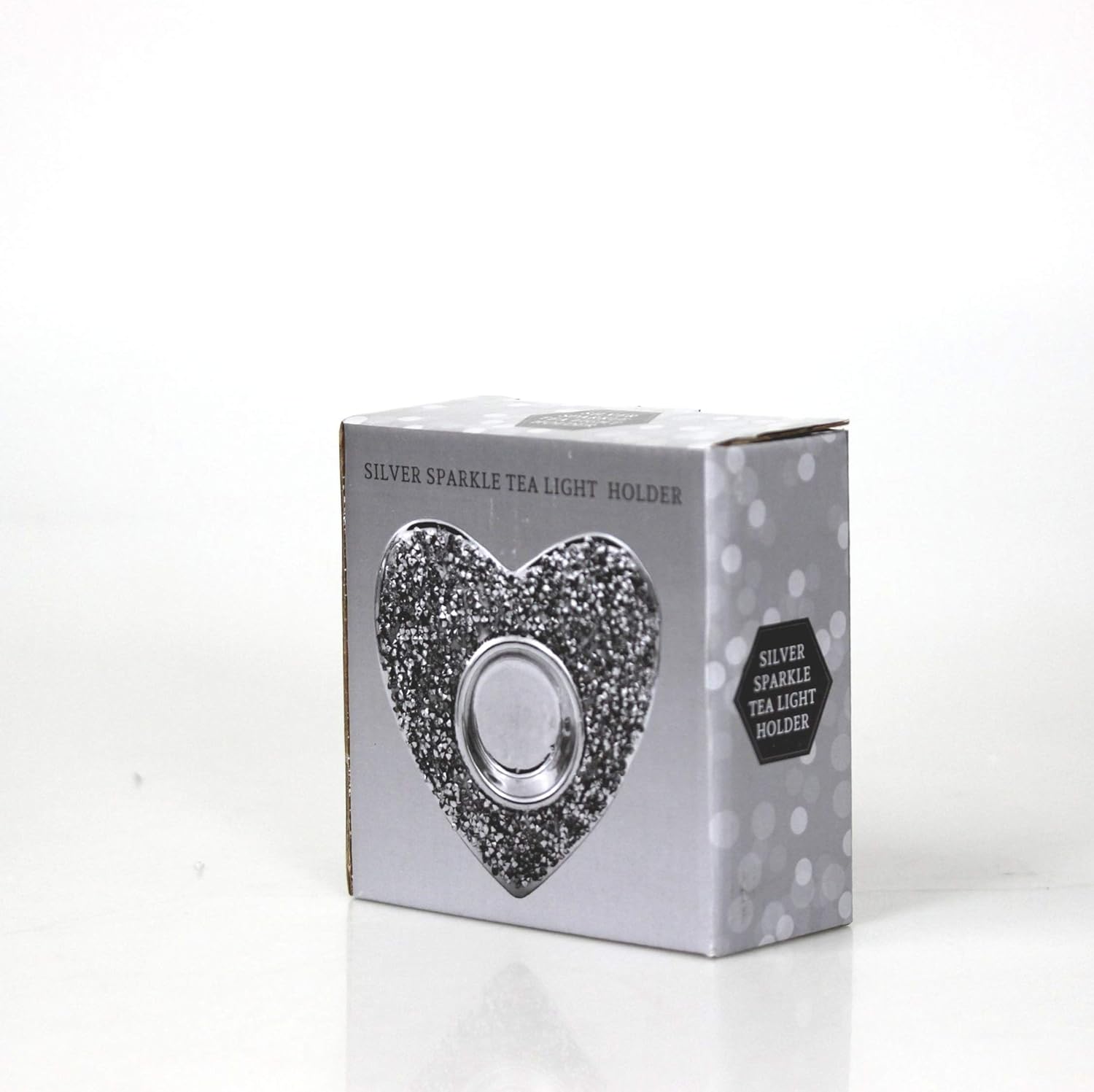 Silver Sparkle Diamante Heart Shaped Tea Light Candle Holder Home Decor Ornament - Image 4