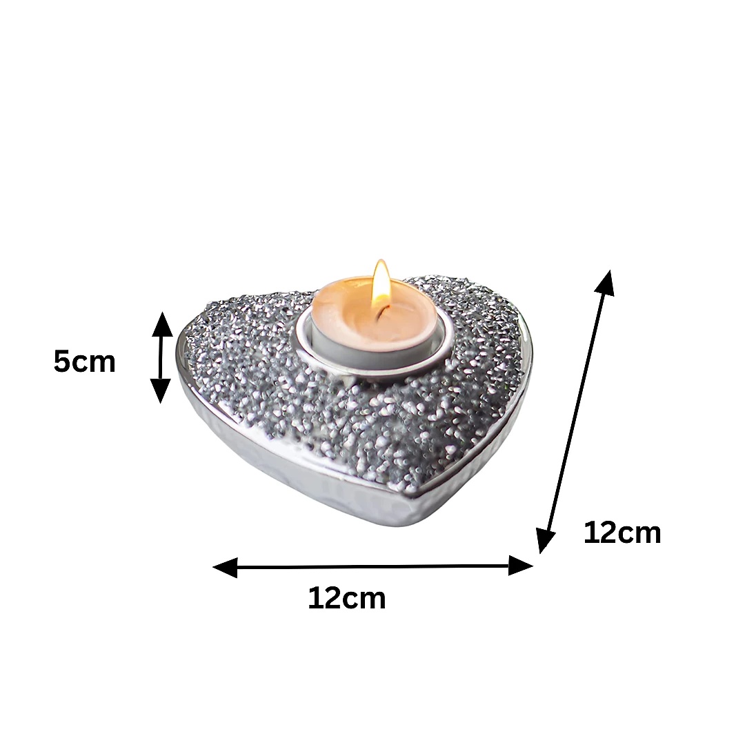Silver Sparkle Diamante Heart Shaped Tea Light Candle Holder Home Decor Ornament - Image 5