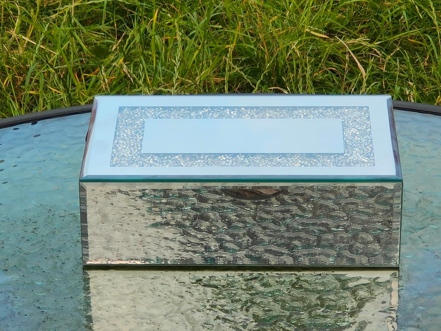 EagleWiz Mirror Glass Rectangle Jewellery Box Crushed Diamond Ornament Silver Trinket Storage Box Earrings Rings Jewelry Keepsake Display for living Room or Bathroom - Image 3