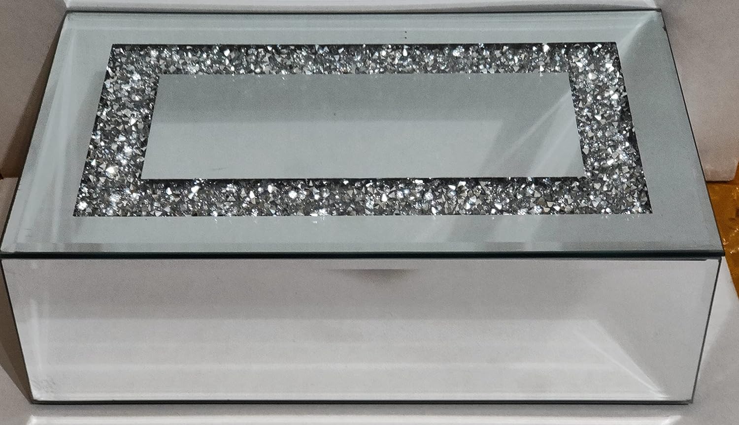 EagleWiz Mirror Glass Rectangle Jewellery Box Crushed Diamond Ornament Silver Trinket Storage Box Earrings Rings Jewelry Keepsake Display for living Room or Bathroom - Image 5