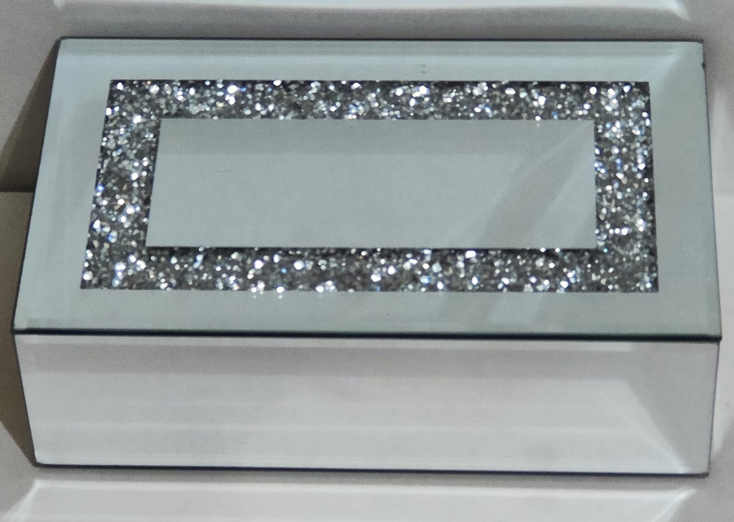 EagleWiz Mirror Glass Rectangle Jewellery Box Crushed Diamond Ornament Silver Trinket Storage Box Earrings Rings Jewelry Keepsake Display for living Room or Bathroom - Image 6