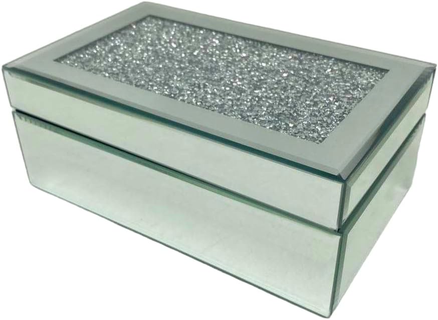 Eaglewiz Silver Multi Crystal Mirrored Glass Diamante Jewellery box Storage Chest Jewels Box Jewellery Women Trinket Drawer Organiser Makeup Box Container Dressing Table