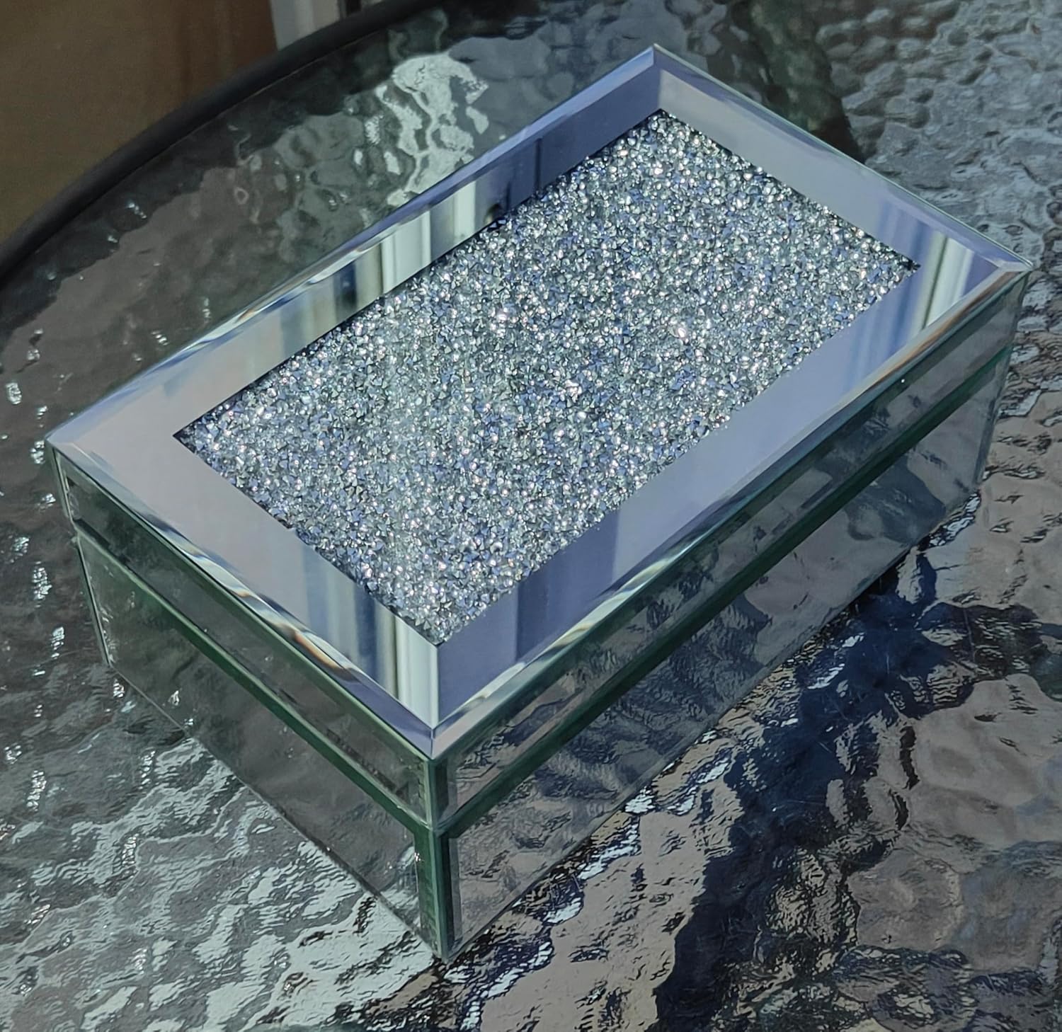 Eaglewiz Silver Multi Crystal Mirrored Glass Diamante Jewellery box Storage Chest Jewels Box Jewellery Women Trinket Drawer Organiser Makeup Box Container Dressing Table - Image 3