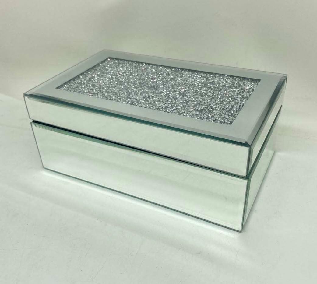 Eaglewiz Silver Multi Crystal Mirrored Glass Diamante Jewellery box Storage Chest Jewels Box Jewellery Women Trinket Drawer Organiser Makeup Box Container Dressing Table - Image 7