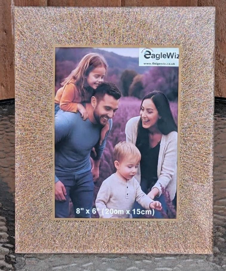 EagleWiz Rose Gold Glittering Mirror Glass Photo Frame Sparkle RoseLust Picture Frame home Decor Room Decor Gift Freestanding and Wall Hanging 8" x 6"