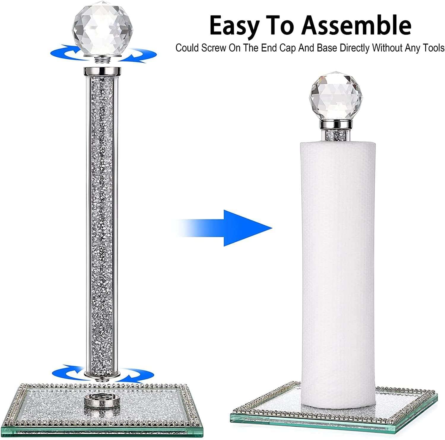 EagleWiz Crushed Diamond Silver Crystal Diamante Filled Kitchen Accessories Roll Holder Diamante Freestanding Chrome Paper Towel Holder for kitchen decor 35cm - Image 3