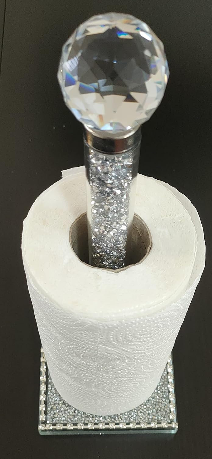 EagleWiz Crushed Diamond Silver Crystal Diamante Filled Kitchen Accessories Roll Holder Diamante Freestanding Chrome Paper Towel Holder for kitchen decor 35cm - Image 4