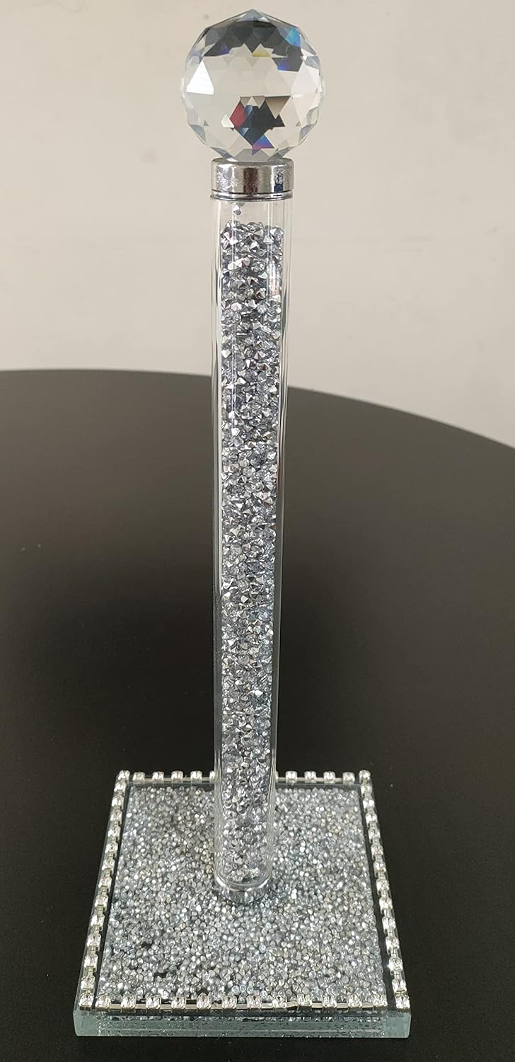 EagleWiz Crushed Diamond Silver Crystal Diamante Filled Kitchen Accessories Roll Holder Diamante Freestanding Chrome Paper Towel Holder for kitchen decor 35cm - Image 5