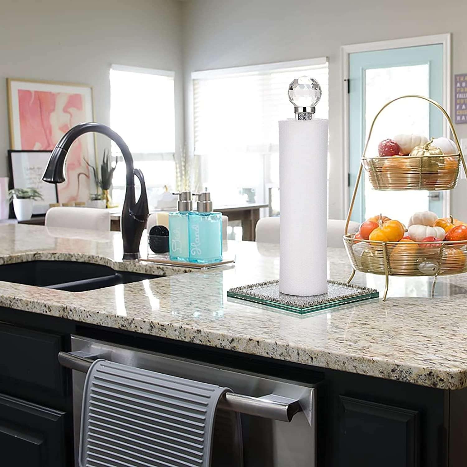 EagleWiz Crushed Diamond Silver Crystal Diamante Filled Kitchen Accessories Roll Holder Diamante Freestanding Chrome Paper Towel Holder for kitchen decor 35cm - Image 6