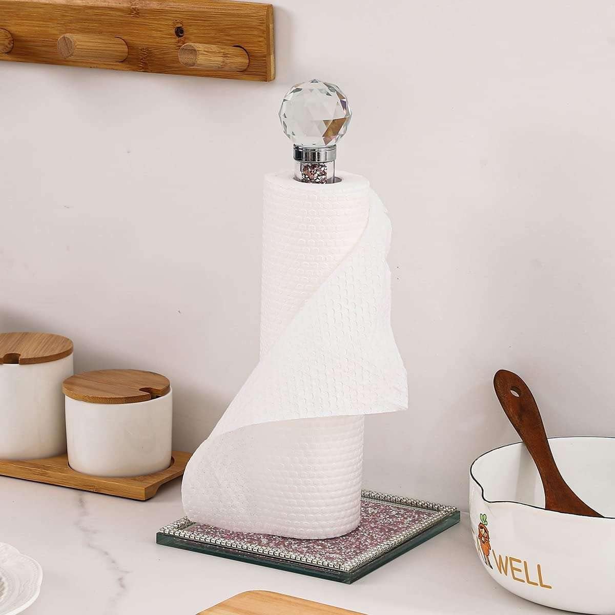 EagleWiz Crushed Diamond Silver Crystal Diamante Filled Kitchen Accessories Roll Holder Diamante Freestanding Chrome Paper Towel Holder for kitchen decor 35cm - Image 7