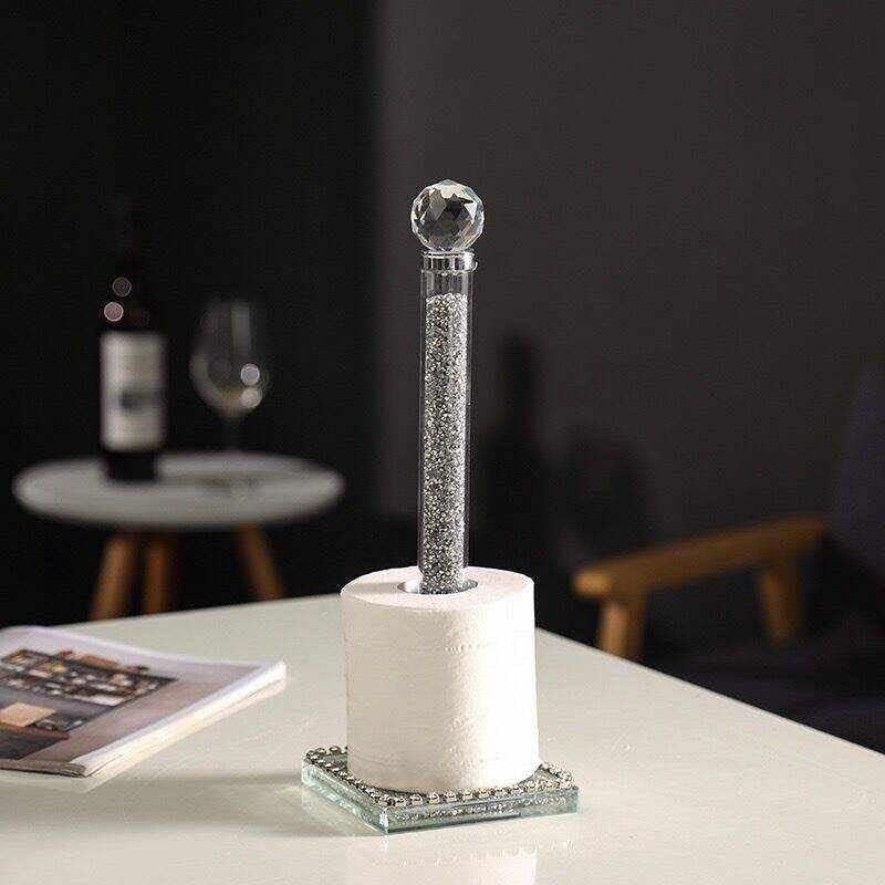 EagleWiz Crushed Diamond Silver Crystal Diamante Filled Kitchen Accessories Roll Holder Diamante Freestanding Chrome Paper Towel Holder for kitchen decor 35cm - Image 8
