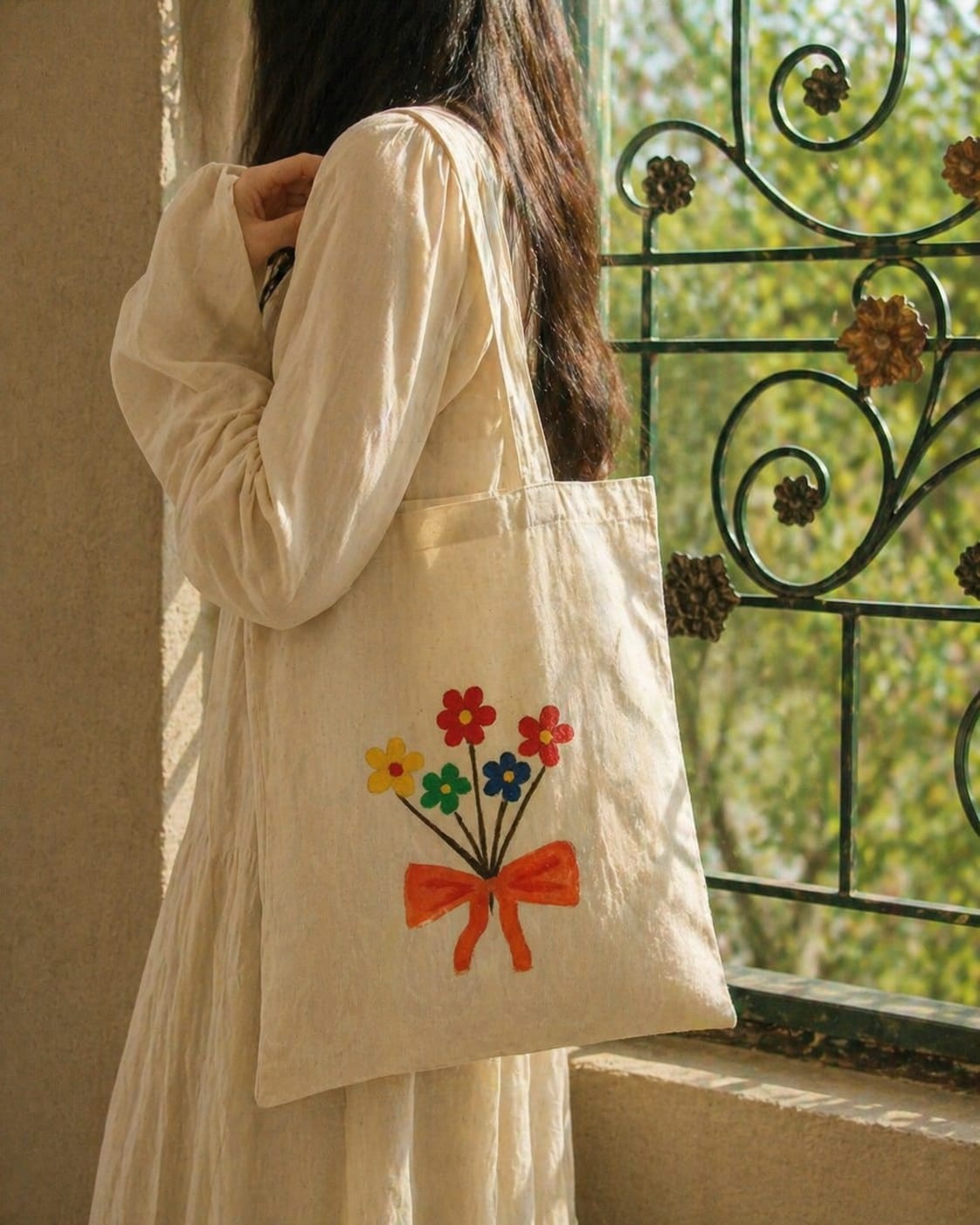 EagleWiz Natural Cotton Hand painted Canvas Tote bag, Reusable Lightweight Shopping bags, eco friendly 38cm x 42cm