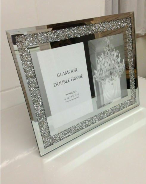 Eaglewiz Crushed Crystal Diamond Jewels Silver Mirror Double Photo Frame - Image 3