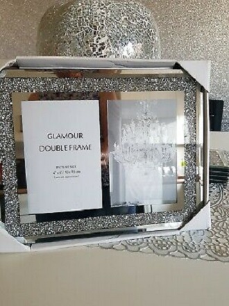 Eaglewiz Crushed Crystal Diamond Jewels Silver Mirror Double Photo Frame - Image 4