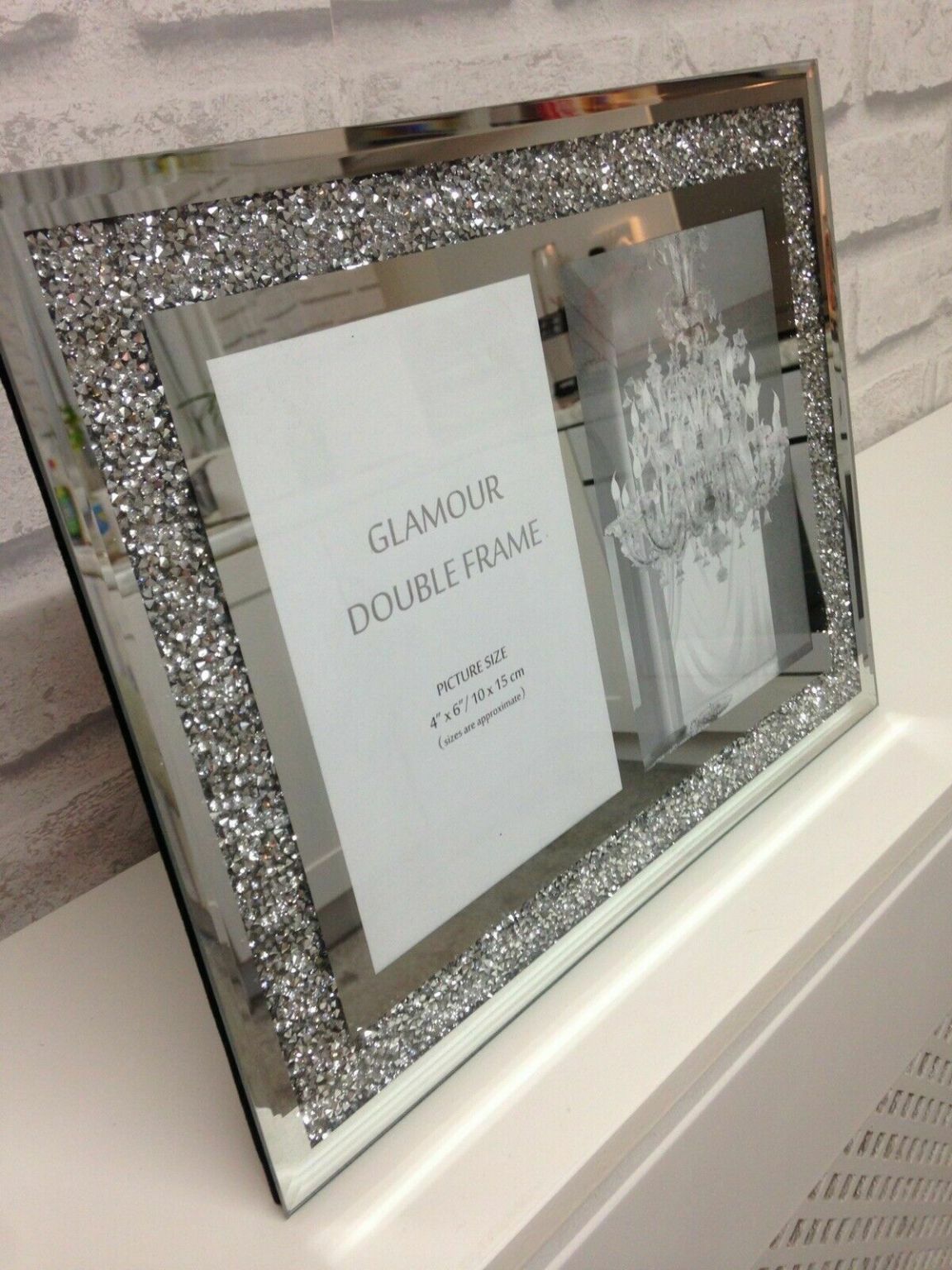 Eaglewiz Crushed Crystal Diamond Jewels Silver Mirror Double Photo Frame - Image 5