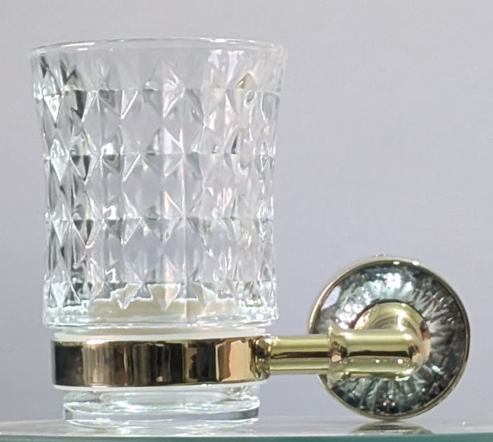 Eaglewiz Crystal Toothbrush Holder Wall-Mounted Glass Tumbler Gold, Rose Gold Finish, Elegant Glass Cup Holder Bathroom Accessory