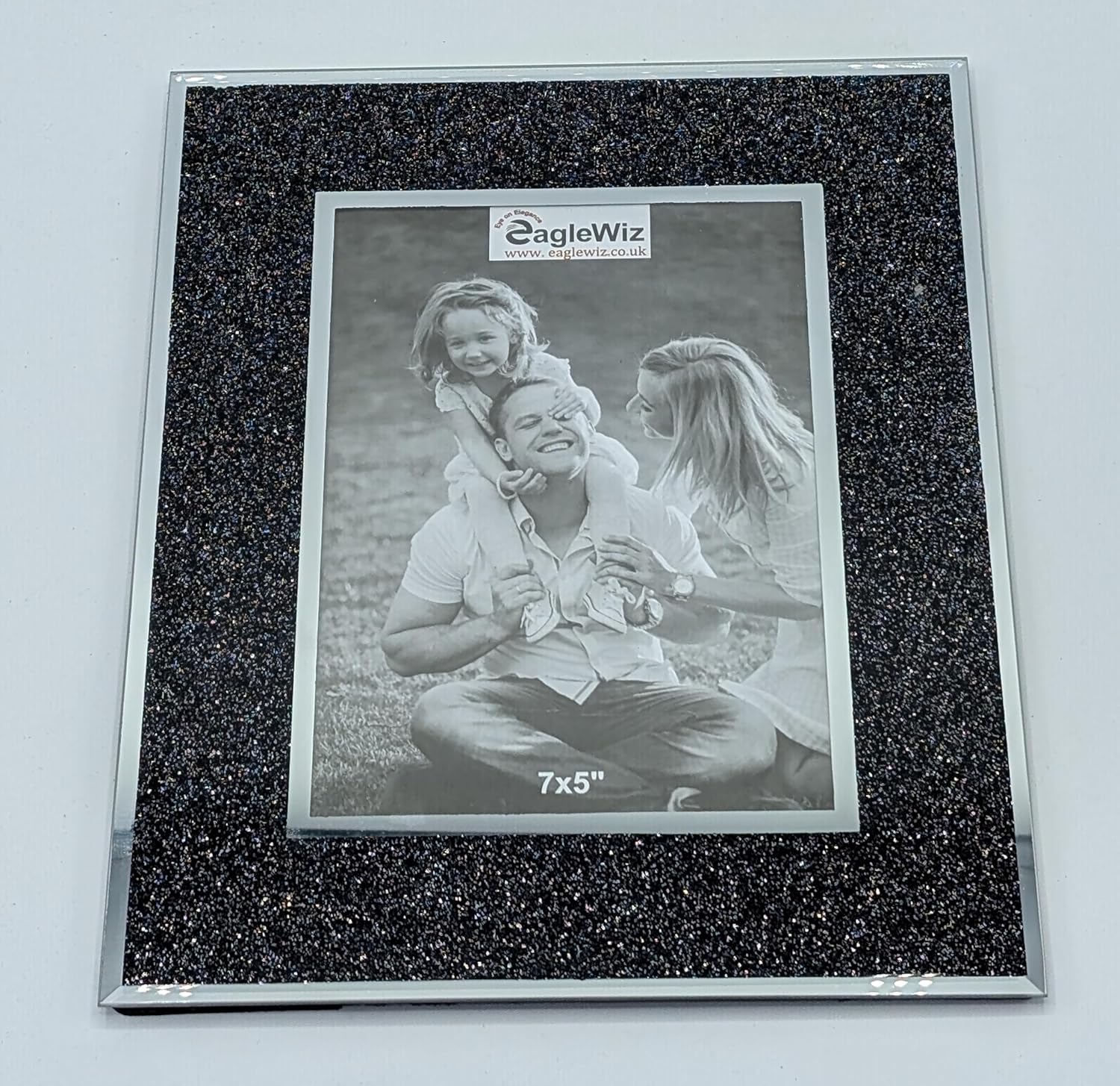 EagleWiz Black Glitter Picture Frame Bling Glass photo frame silver Sparkle Photo Frame 6" x 4" (15cm x 10cm)