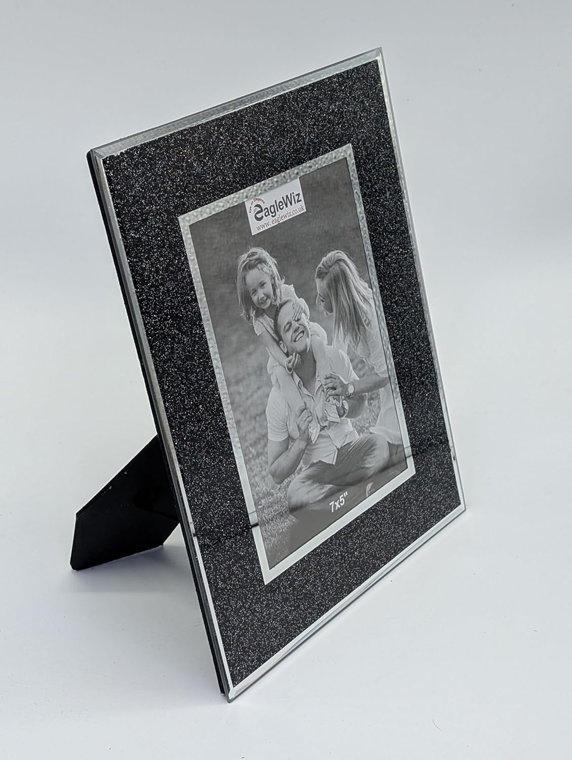 EAGLEWIZ Black Glitter Bling Glass Photo Frame Silver Picture Frame 7" x 5" (18cm x 13cm)