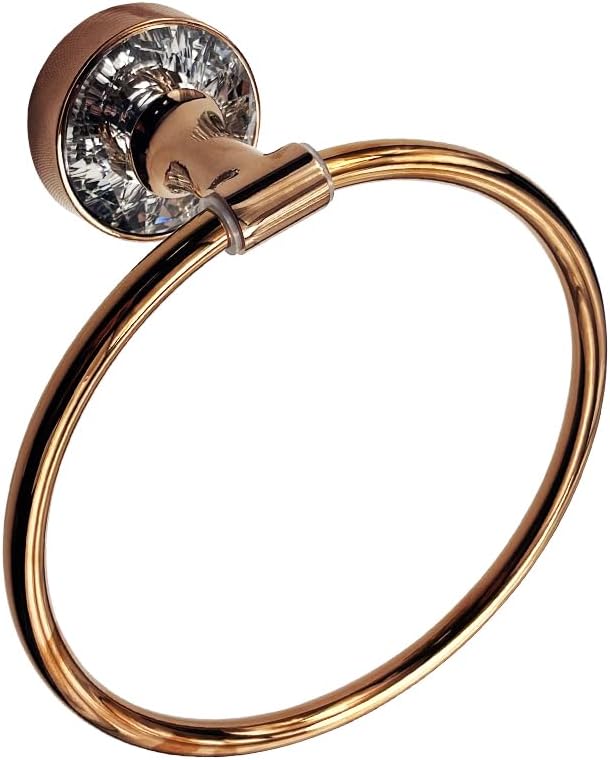 Eaglewiz Crystal Towel Ring Rose Gold Diamante Towel Holder Excellent Finish Wall holder Bathroom Accessory with General Wall Fittings